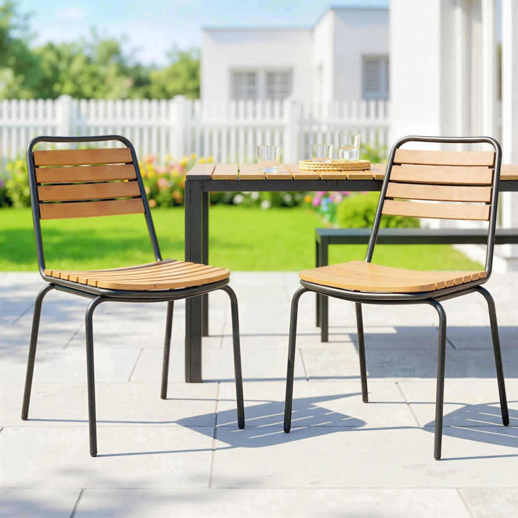 Sedie da Giardino Impilabili ¨C zephmum ¨C Legno Massiccio, Acciaio, Naturale, 61x47x81 cm