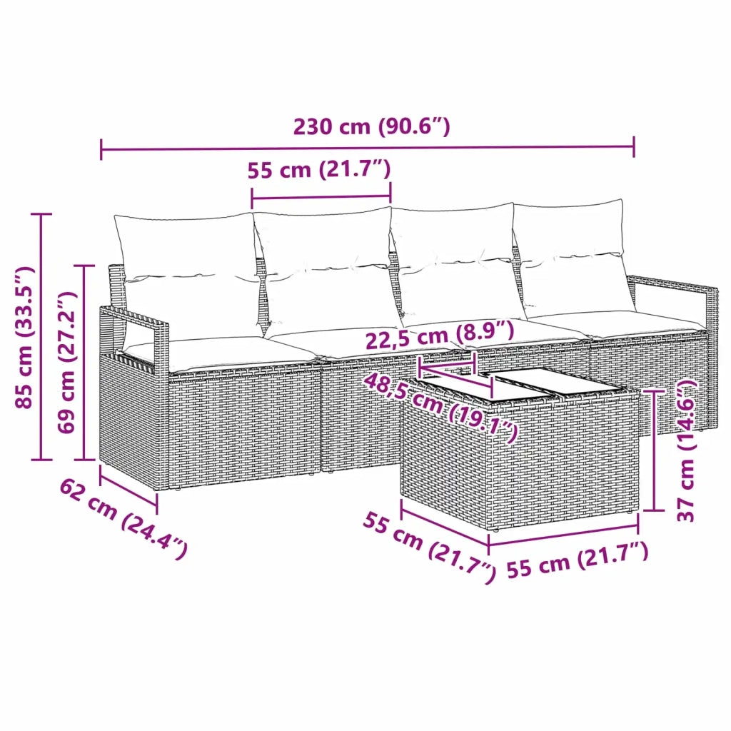 Set di divani 5 pcs Nero e Turchese polyrattan 3346256