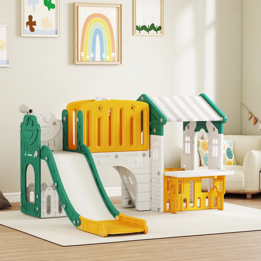 Casetta per Bambini con Scivolo e Tappeto ¨C Minimal ¨C Giallo e Verde