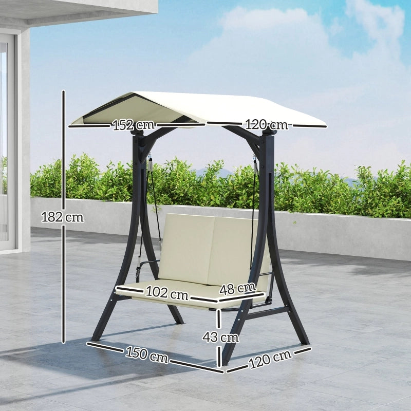Altalena Hollywood a 2 posti con parasole regolabile e copertura protettiva per giardino e terrazzo bianco crema