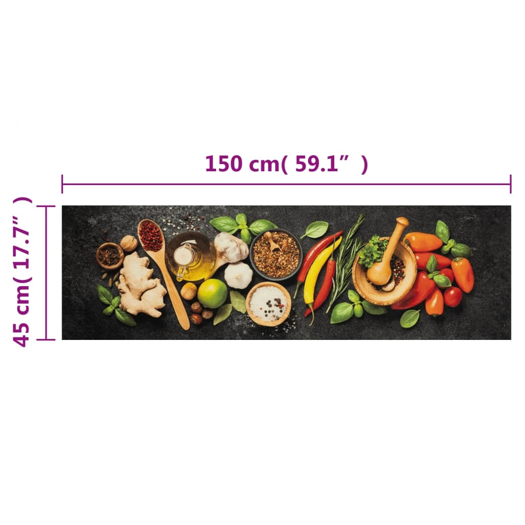 Tappetino da cucina lavabile design elegante stampa spezie 150 x 45 cm antiscivolo velluto nero 02_0056453