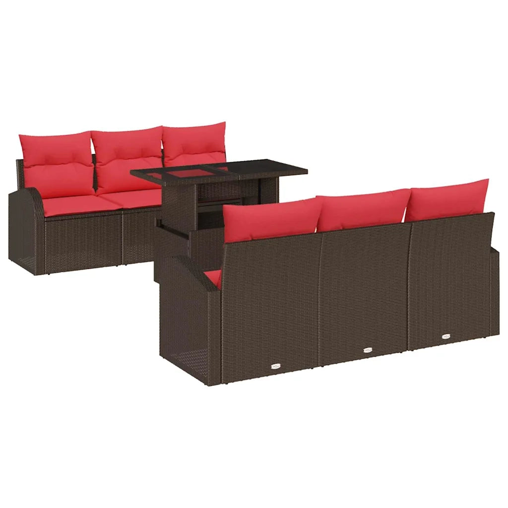 Set Divano da Giardino con cuscino 7 pcs Marrone Poly Rattan 3348570