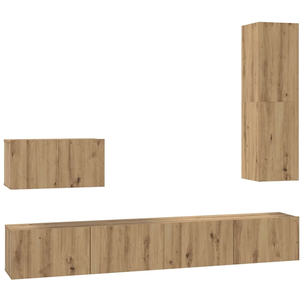 Mobile TV da Parete 4 pz-Credenza per TV sospesa Rovere artigianale Legno multistrato 821973