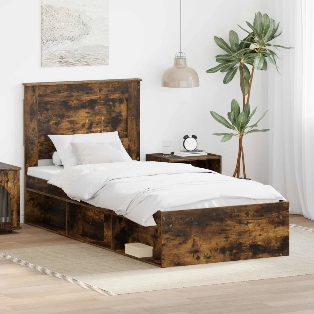 Struttura del letto Rovere fumé 100 x 200 cm Pino massello