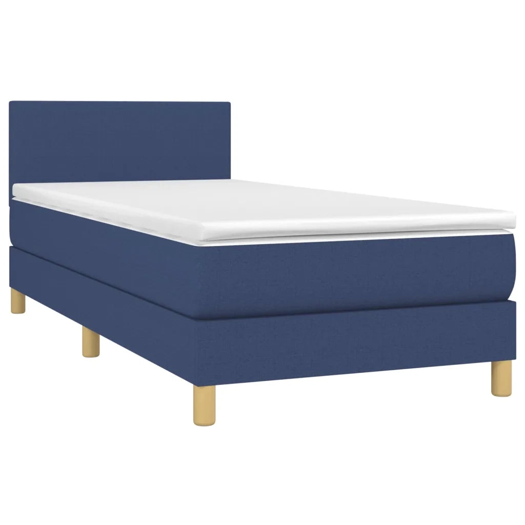 Letto singolo | Letto per adulti | Giroletto a Molle con Materasso Blu 90x190 cm in Tessuto