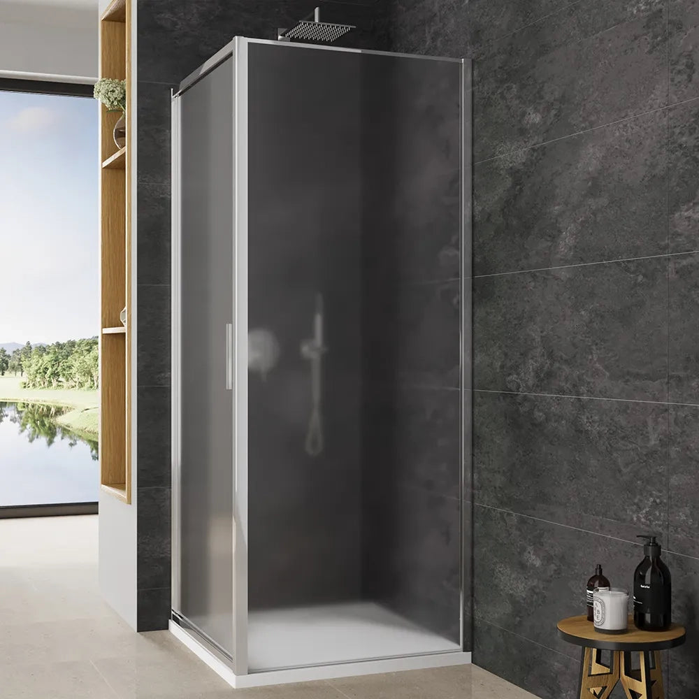 Box doccia slim 70x90cm con porta a battente e parete fissa profili cromati e vetro 6mm opaco h190| Portofino