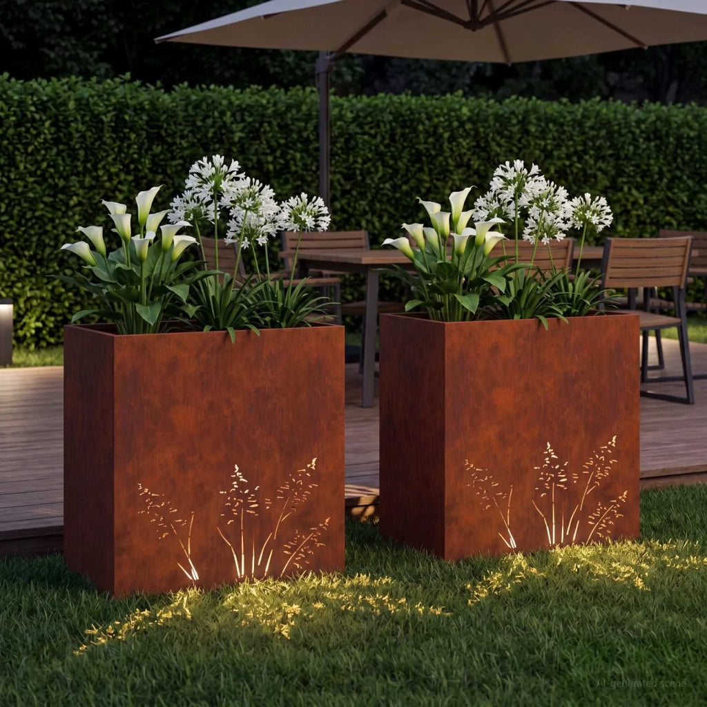 Vaso da giardino 2 pz Ruggine 50 x 30 x 49 cm Acciaio Corten 8005819