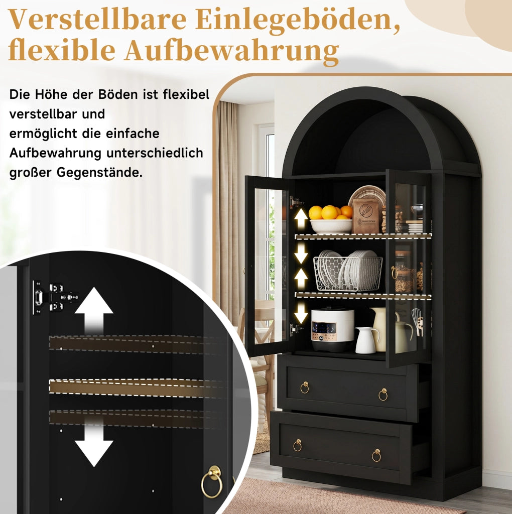 Armadio con arco 80 x 36 x 170 cm con ante in vetro e ripiani regolabili; nero