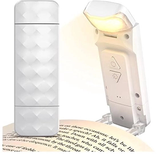 Lampada da lettura caricabile via USB, 3 colori e 5 livelli di luminosità regolabili, compatta, lunga durata, lampada da lettura con clip, regalo per gli appassionati di libri