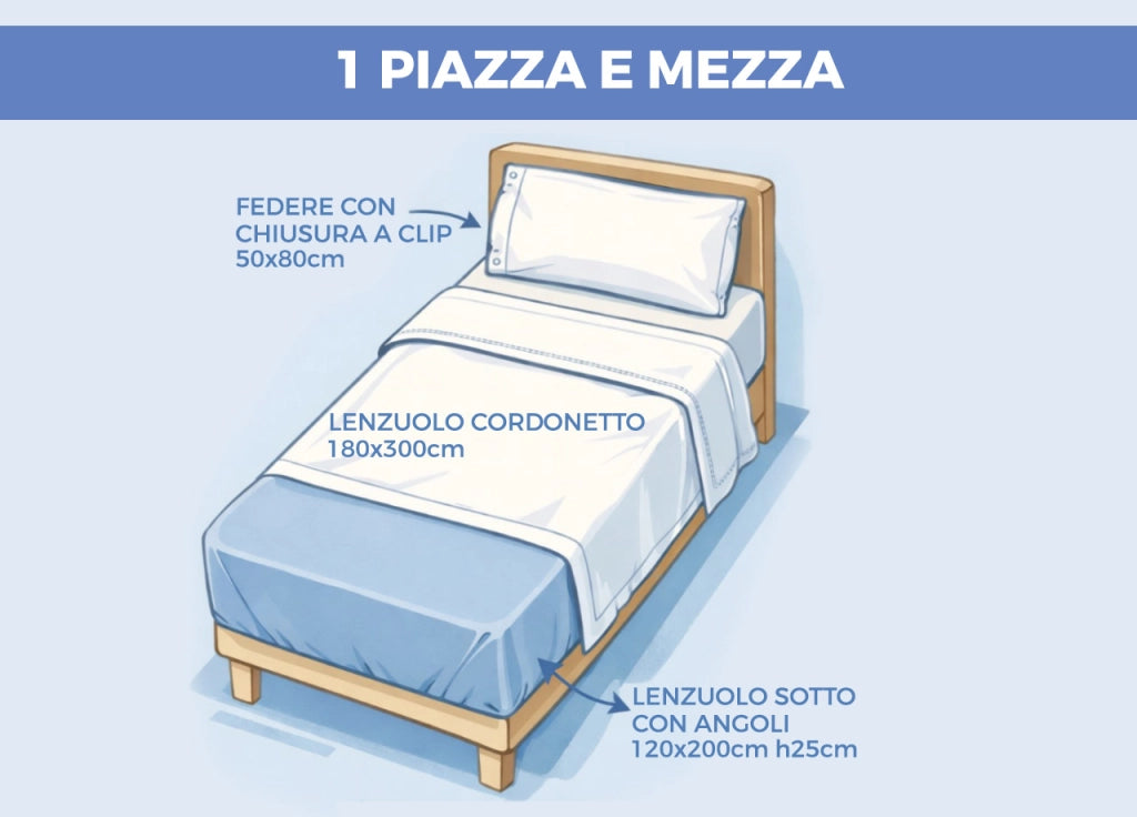 Completo Lenzuola Letto In 100% Cotone Made Italy Disegno Elite - Piazza E Mezza - Grigio