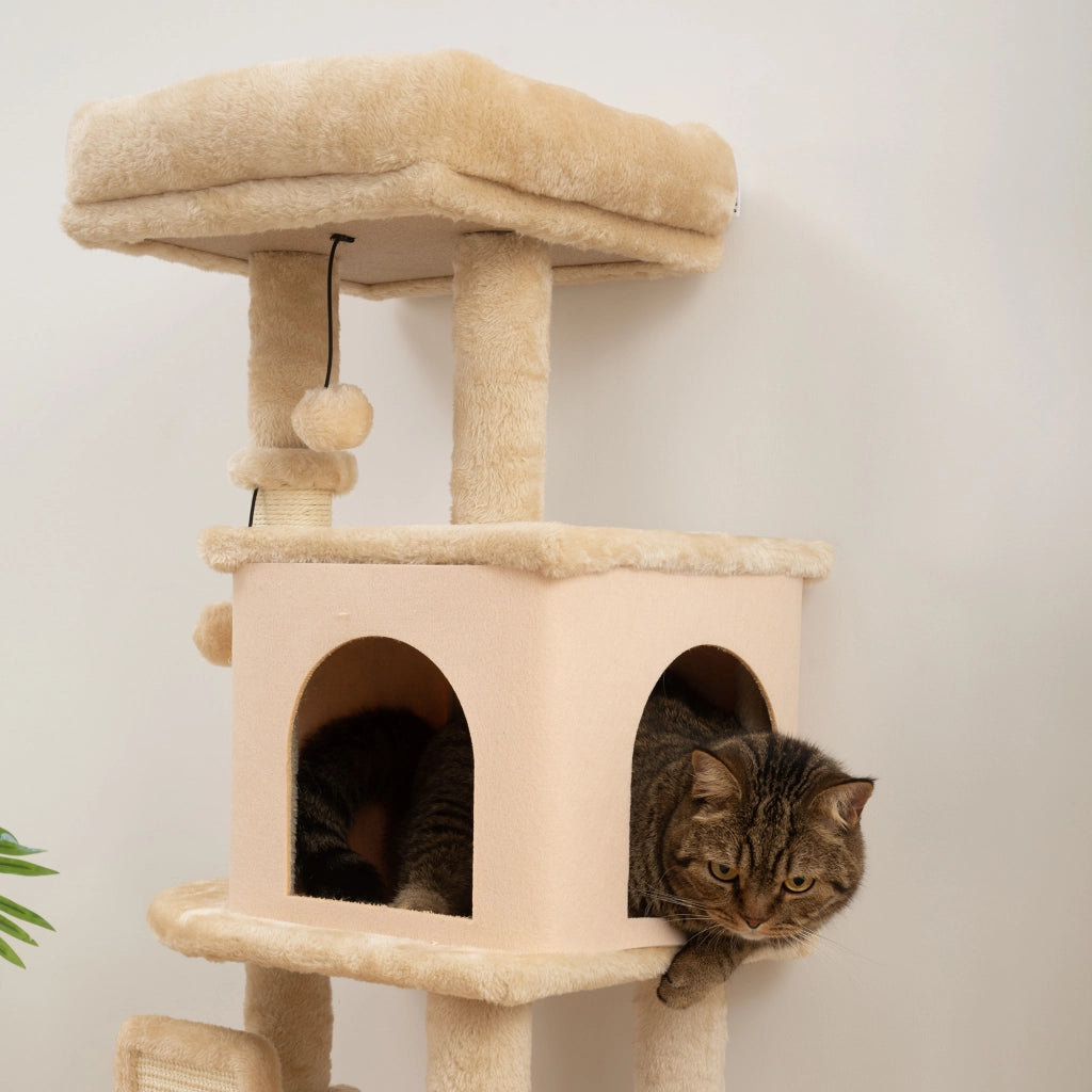 Tiragraffi per Gatti ¨C Xylo ¨C Beige 104cm con Piattaforme e Spazzola