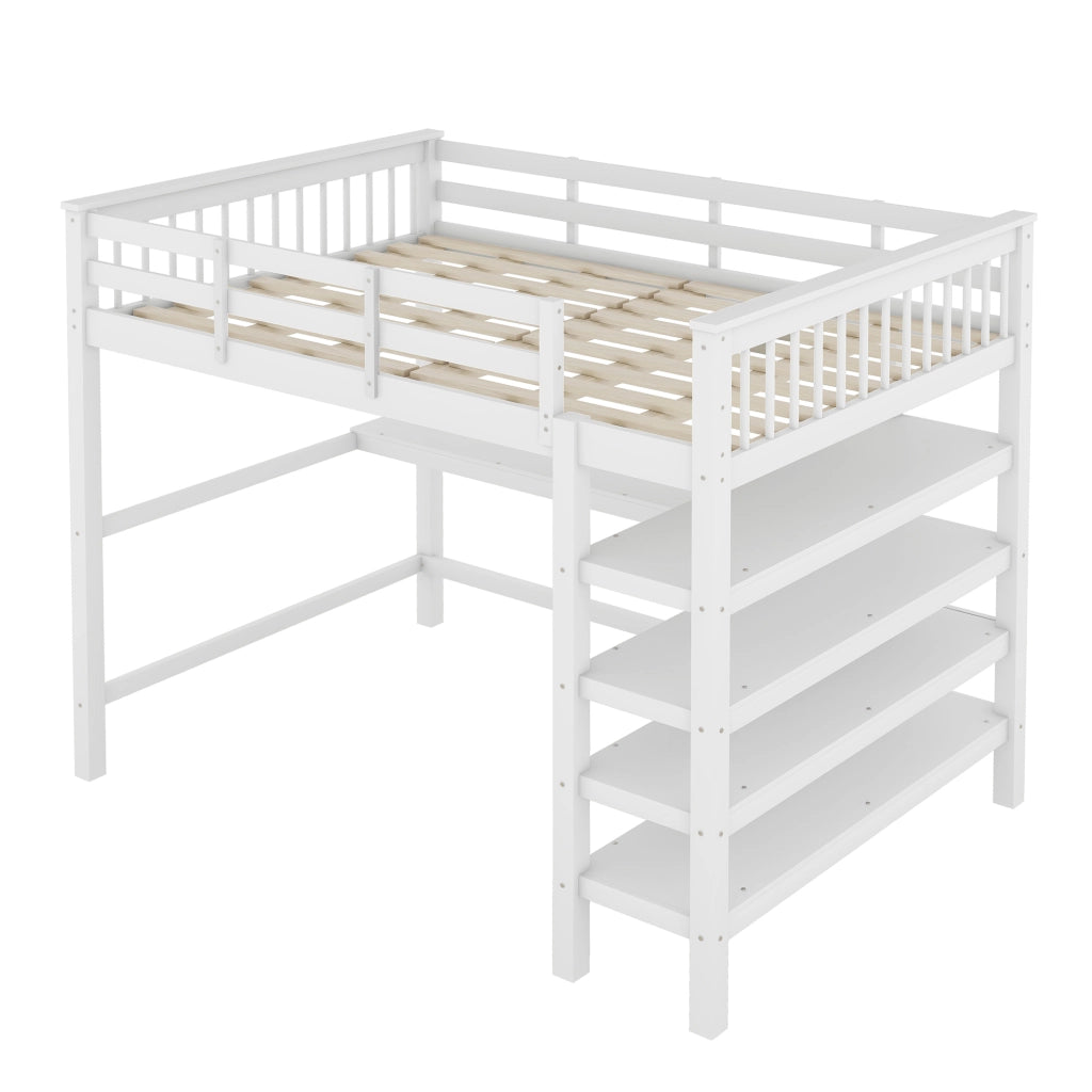 LETTO A CASTELLO 140 x 200 cm bianco con scrivania e ripiani