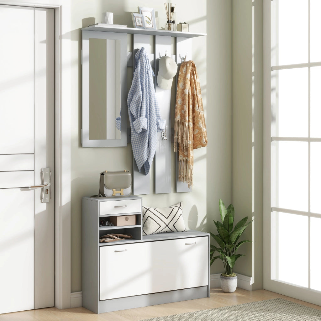 Appendiabiti con Specchio e Scarpiera ¨C Minimal ¨C Grigio 60x160x35