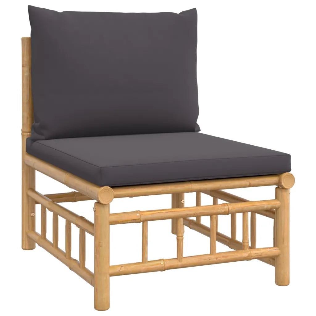 Set Salotto da Giardino 4pz con Cuscini Grigio Scuro Bambù 3155235