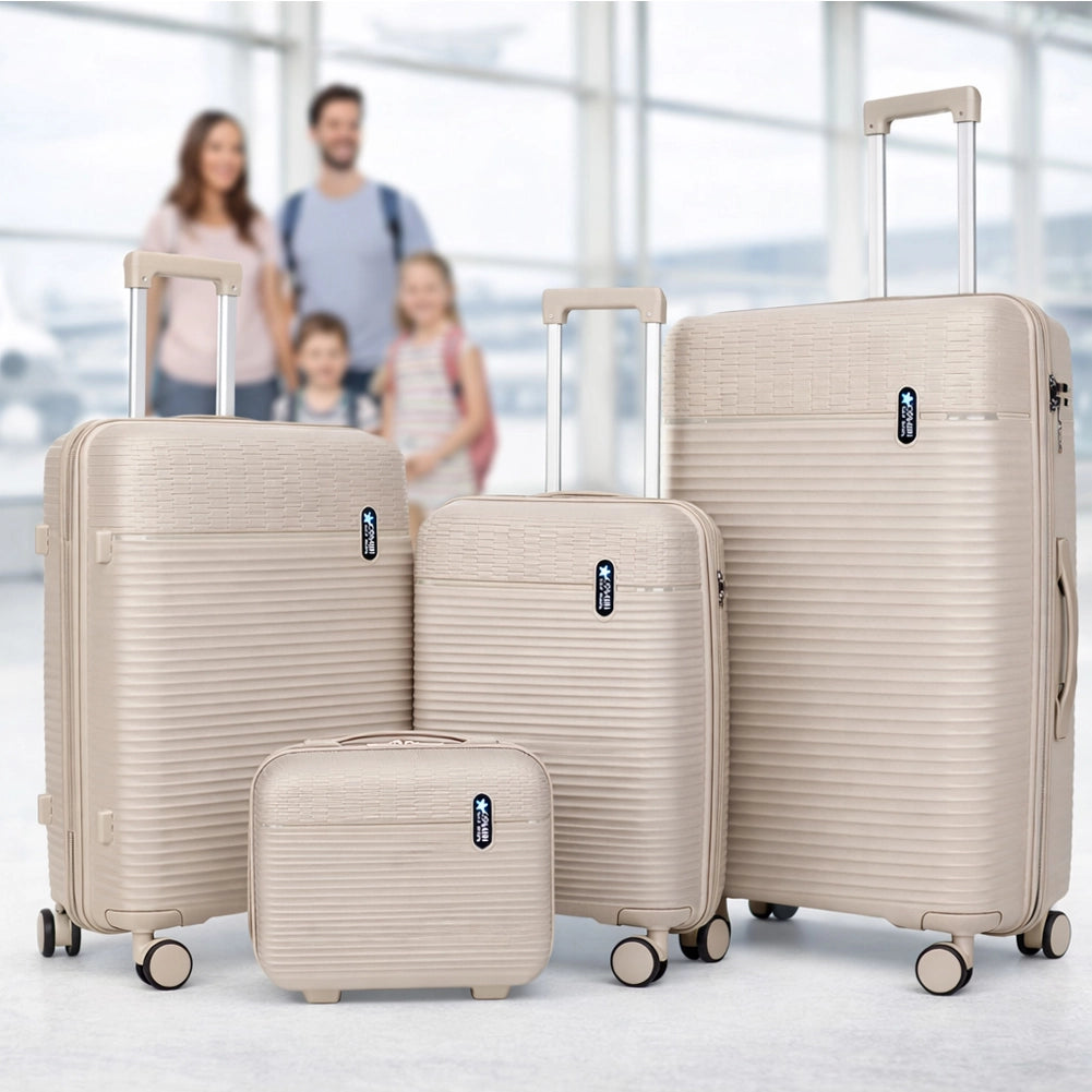 Set 3+1 Valigie Rigide Beauty Case Bagaglio Trolley Beige con Ruote Easy Roll