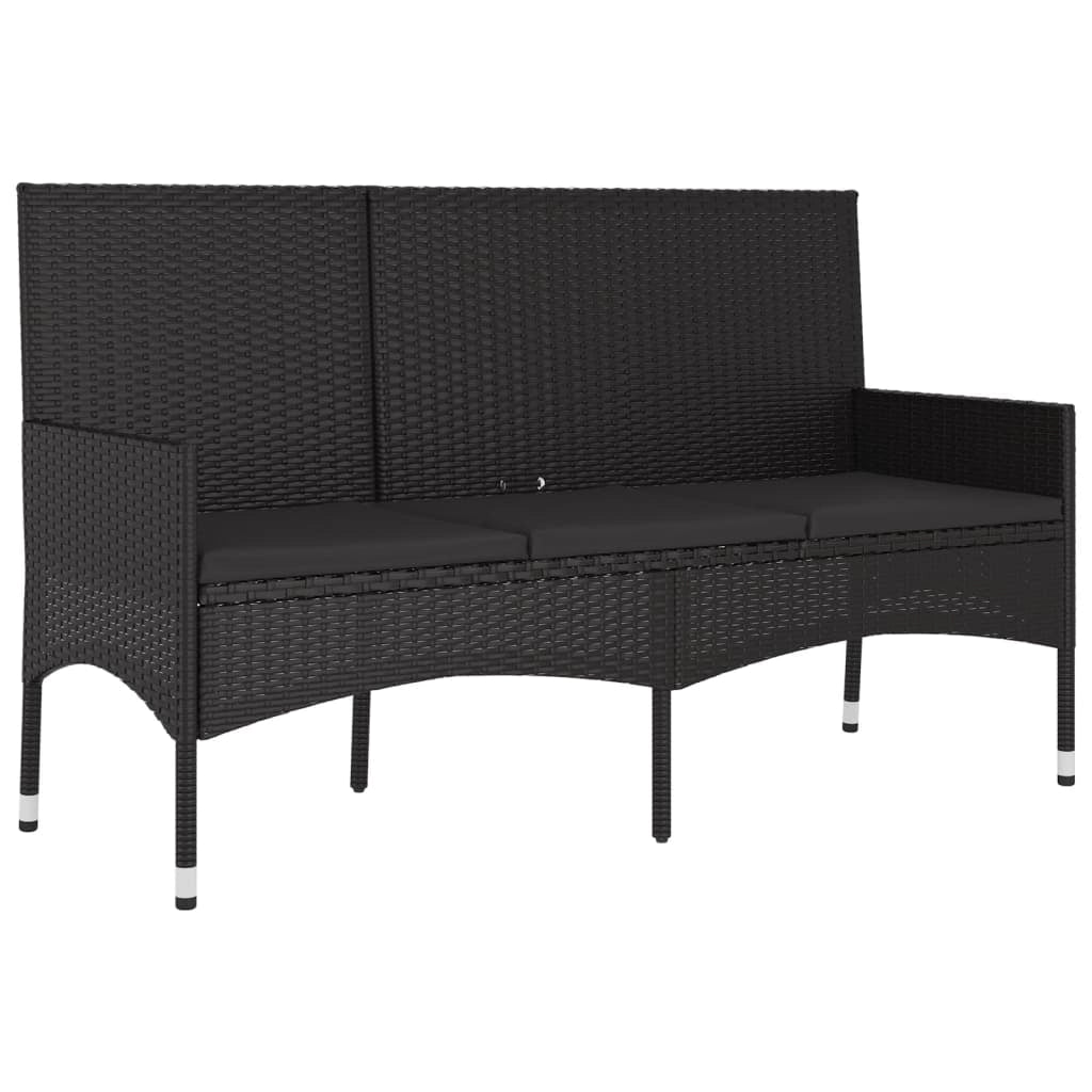 Panchina da giardino a 3 posti/arredamento da esterno per patio con cuscini 140 x 51 x 85 cm resina intrecciata nera 02_0011791