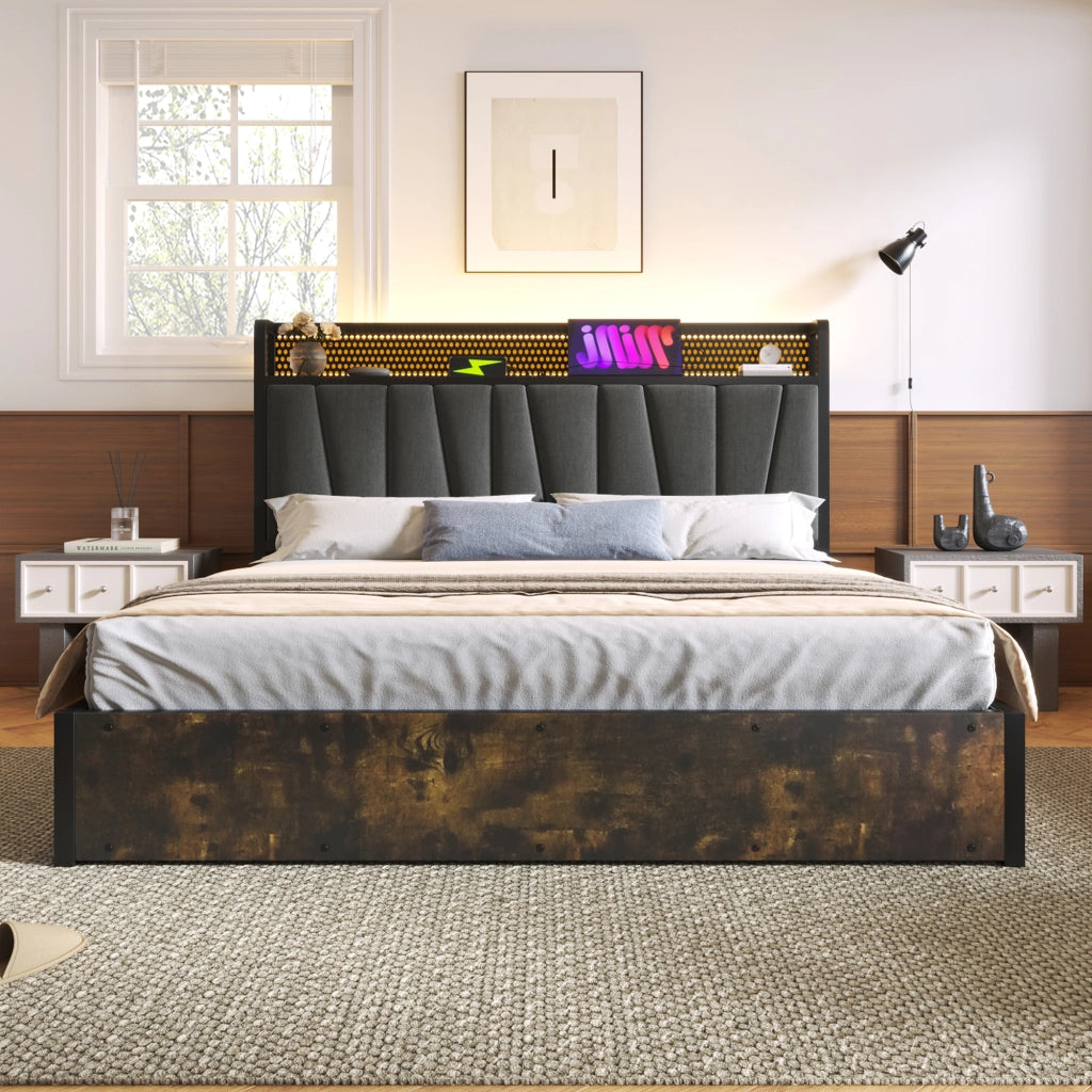 letto in lino grigio 180x200 cm