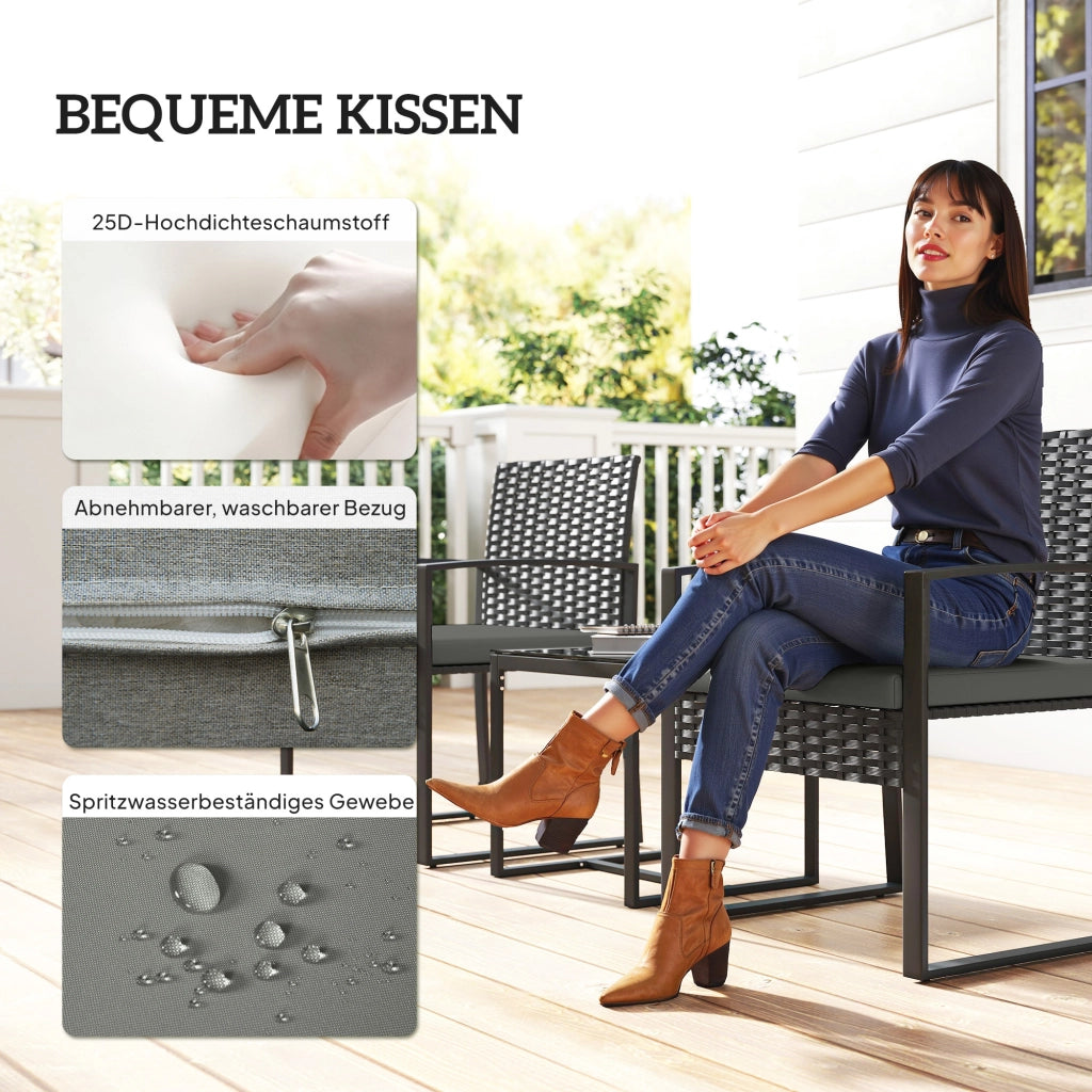 Set Bistrot 3 Pezzi con 2 Sedie e Tavolino ¨C Minimal ¨C Polyrattan Grigio Scuro