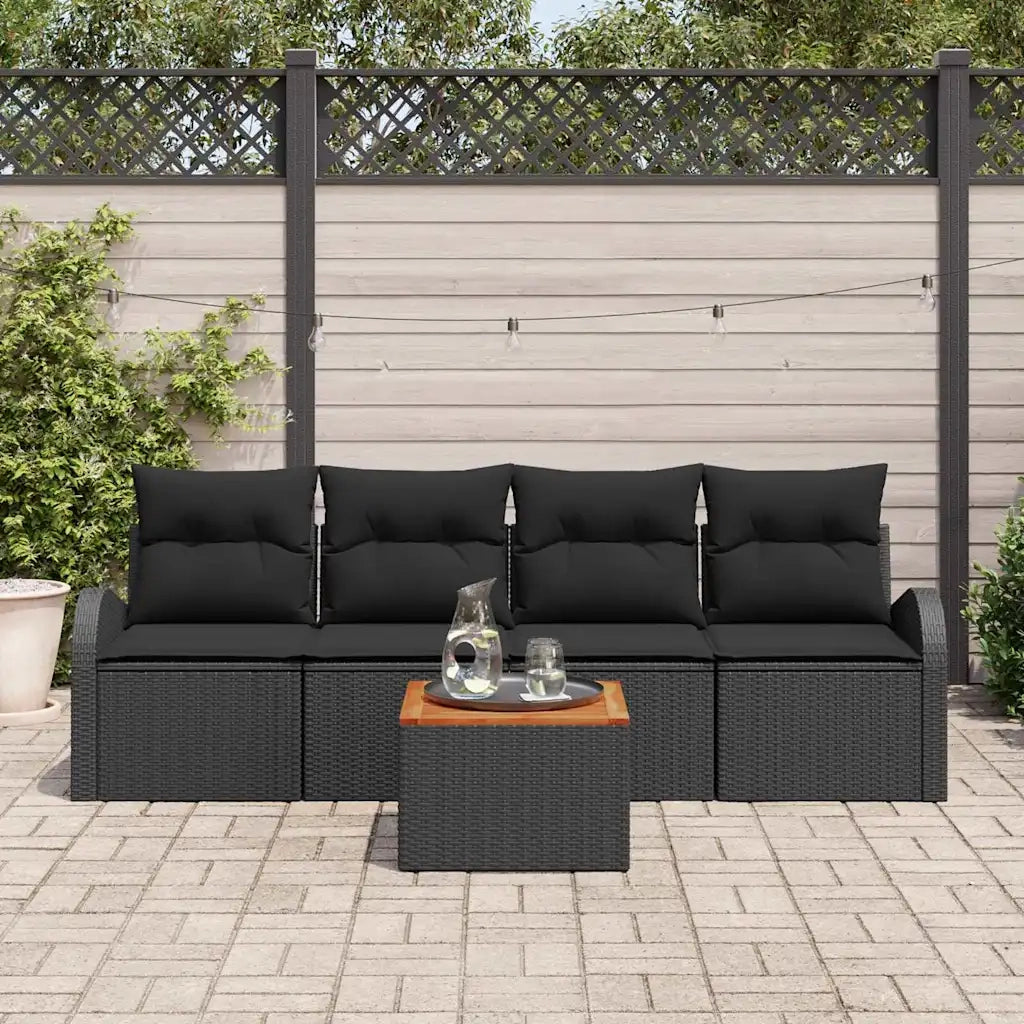 Set Divano da Giardino con cuscino 5 pcs Nero polyrattan