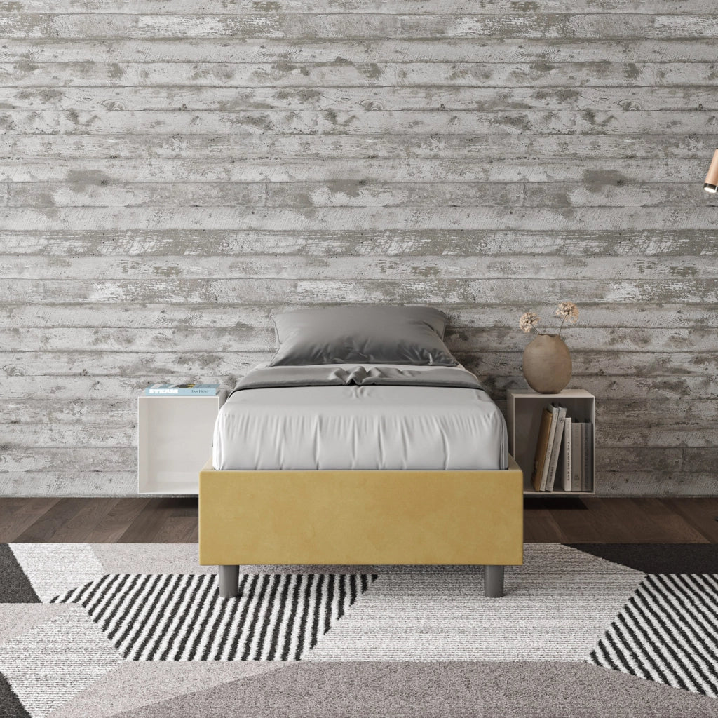 BS COM Letto singolo contenitore imbottito 80x200 microfibra ocra