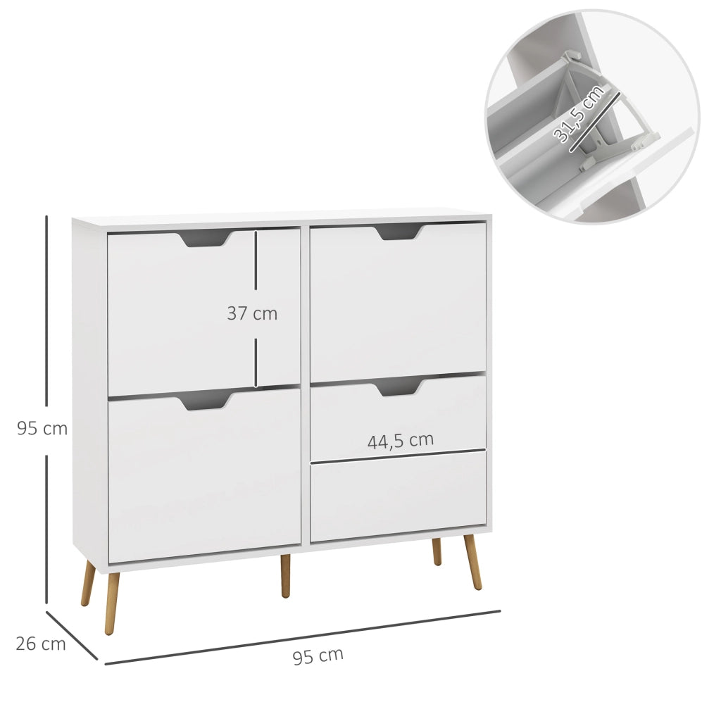Scarpiera Slim con 4 Ante Abatibili ¨C Xylo ¨C Legno Bianco 95x26x95cm 16 Paia