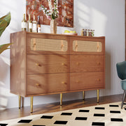 Cassettiera con 6 cassetti in legno e metallo colore noce