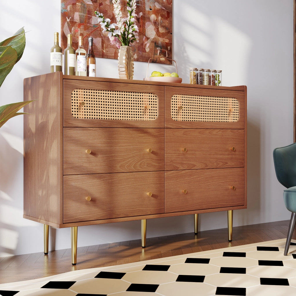 Cassettiera con 6 cassetti in legno e metallo colore noce