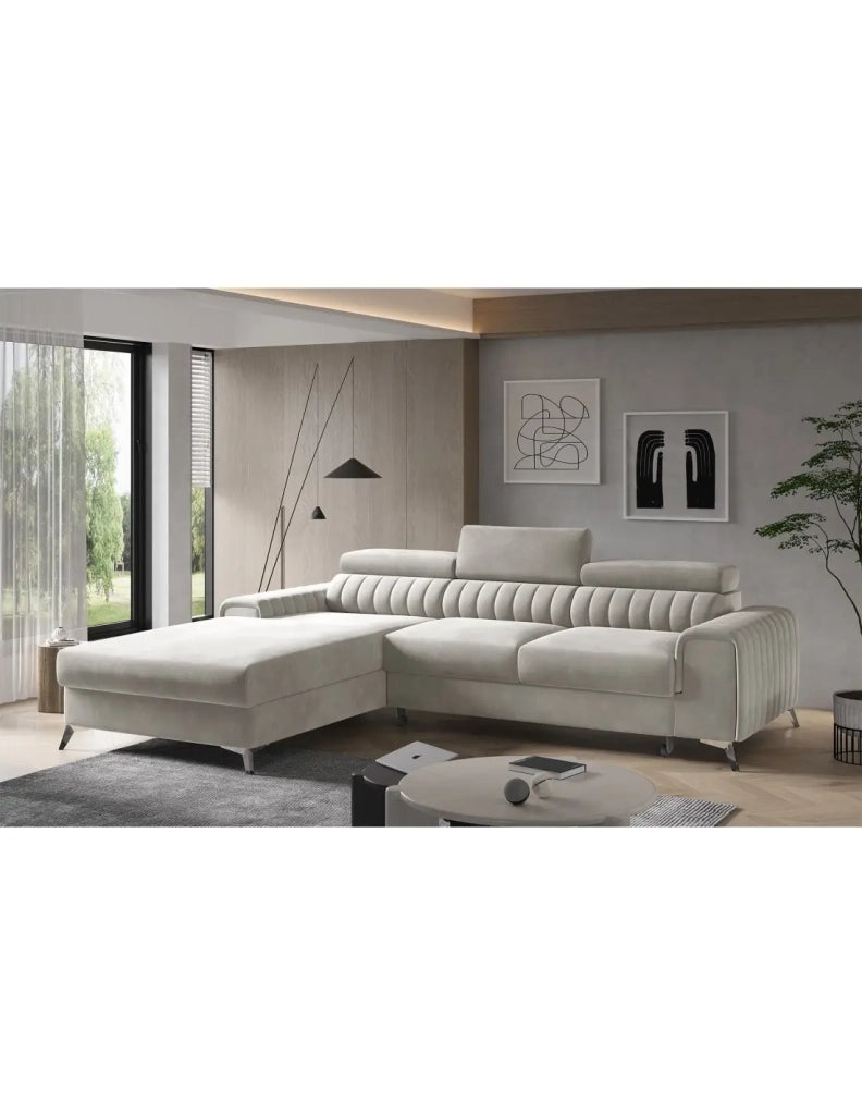 Divano ad angolo sinistro Beige convertibile 3 posti JAYSON con poggiatesta