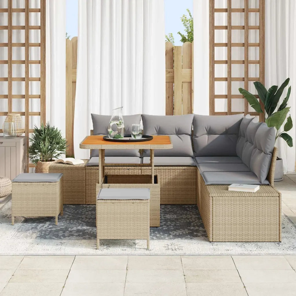 Set Divano da Giardino con cuscino 8 pcs Beige Poly Rattan