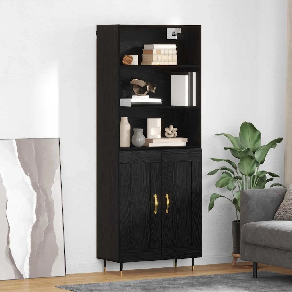 Credenza-Buffet-Armadio da cucina Rovere nero 69,5 x 34 x 180 cm Legno multistrato 528292