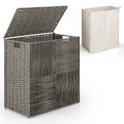 Cesto per il bucato da 110L con coperchio-Cesto per il bucato intrecciato a mano in rattan con comode maniglie Grigio