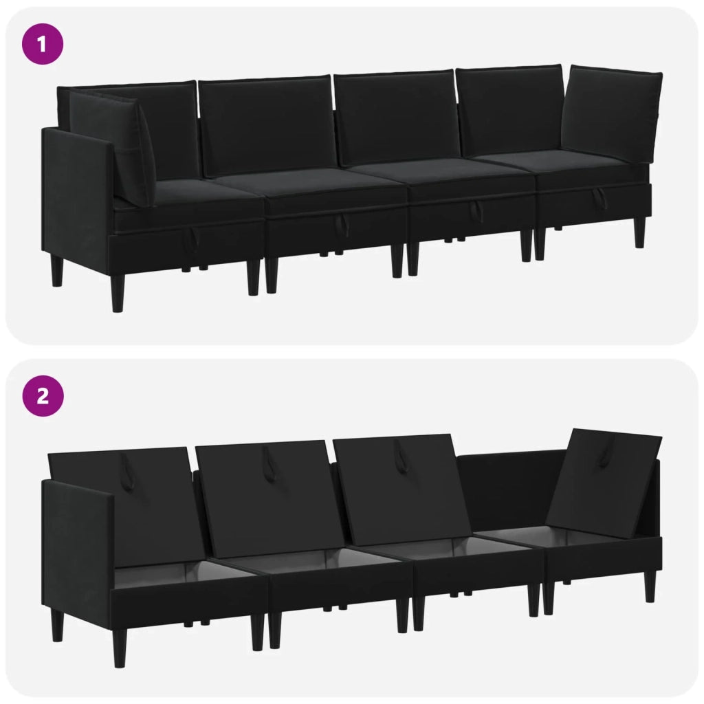 Set di mobili per il soggiorno con cuscino 4 pcs Nero Velluto 3413754