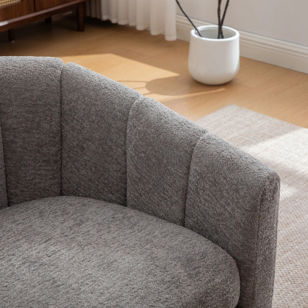 Poltrona Pouf Girevole in Tessuto Chenille ¨C MINIMAL ¨C Grigio, Gambe in Metallo