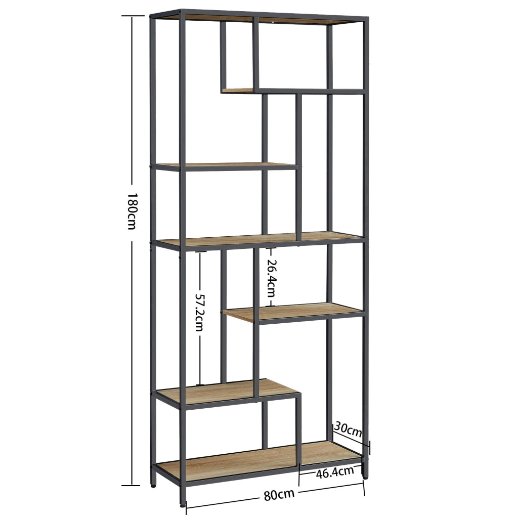 Libreria Valora - 6 ripiani in rovere Sonoma stile loft con struttura nera