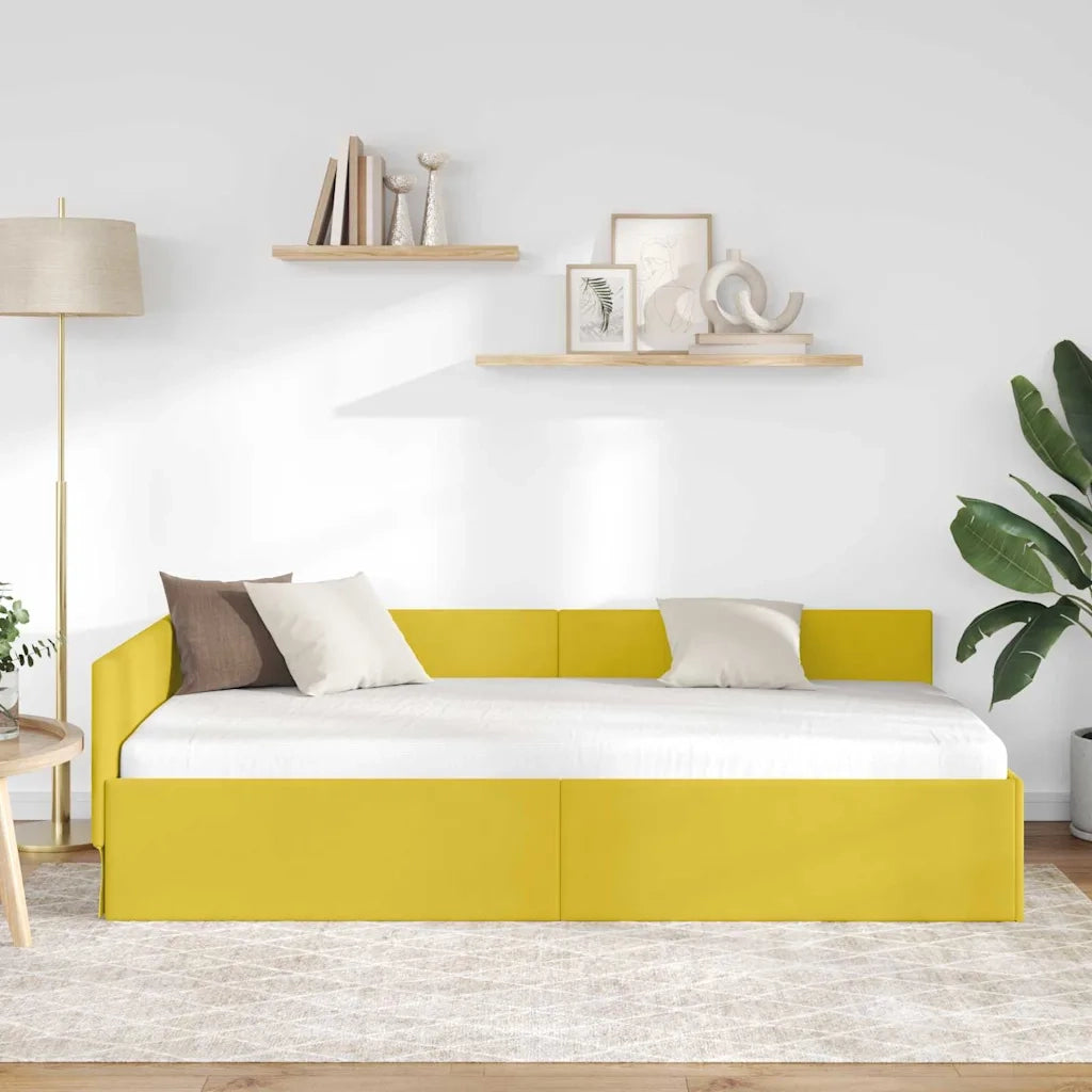 Letto singolo | Letto per adulti | Cornice del letto ad angolo Giallo 100 cm x 200 cm Velluto
