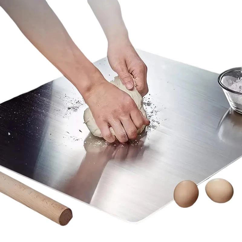 Spianatoia Tagliere in Acciaio Inox 304 per Impastare, con Tappeto Antiscivolo Omaggio 60x48 cm