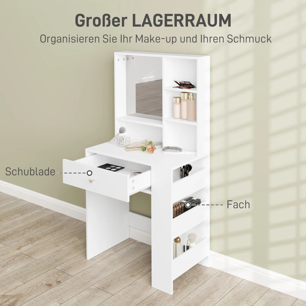 Tavolo trucco con specchio e cassetto, 3 ripiani laterali ¨C Minimal ¨C bianco