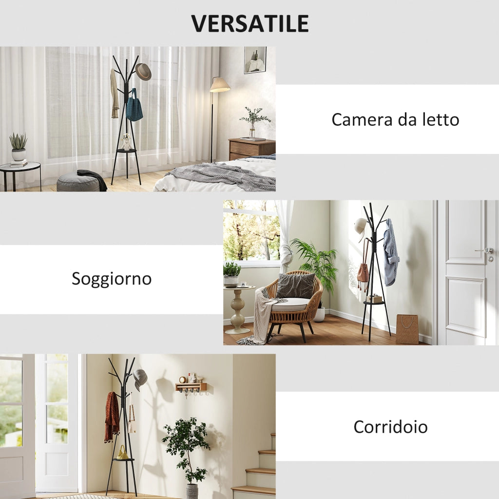Appendiabiti da Terra Verticale Moderno per Ingresso. 45x45x180cm. Nero