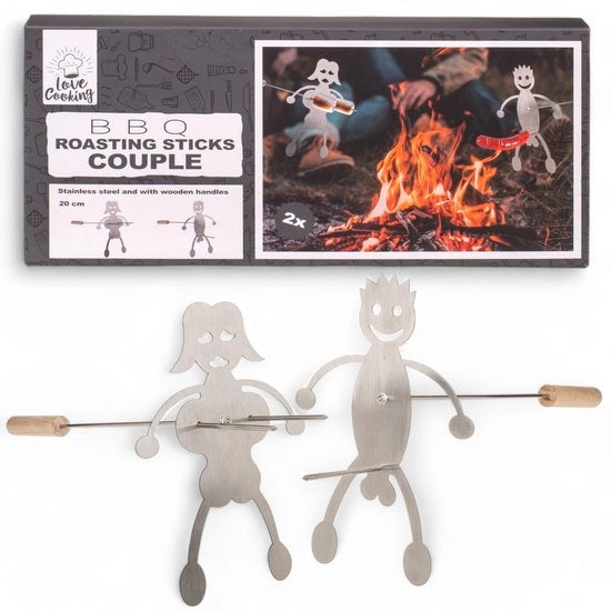 Set di Spiedini per Griglia in Acciaio Inossidabile - Maniglia in Legno - Set a 2 pezzi - 20 cm - Regalo Originale per Amanti della Griglia - Spiedini per Barbecue
