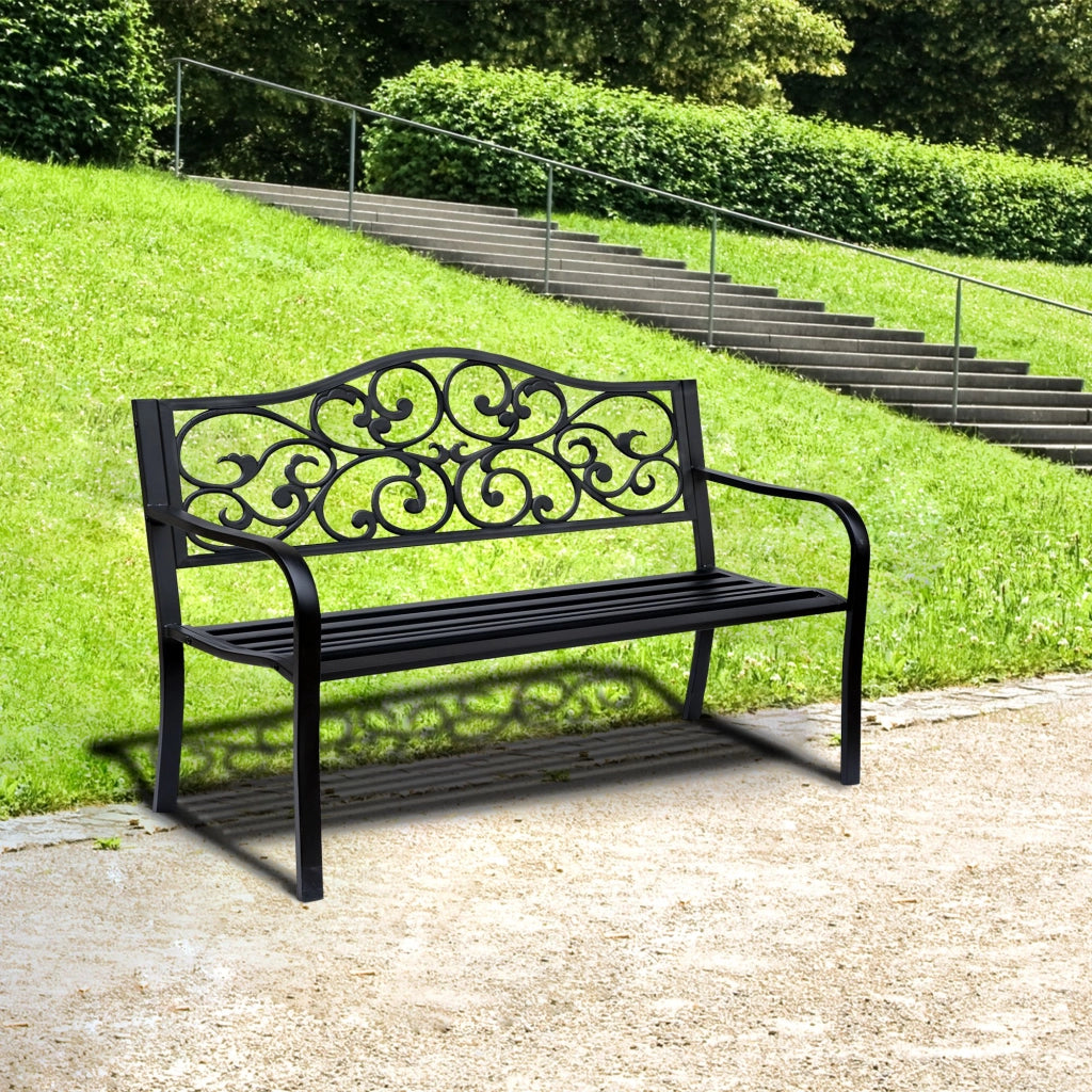 Panchina da giardino 3 posti ¨C Xylo ¨C metallo nero 127x60x85 cm
