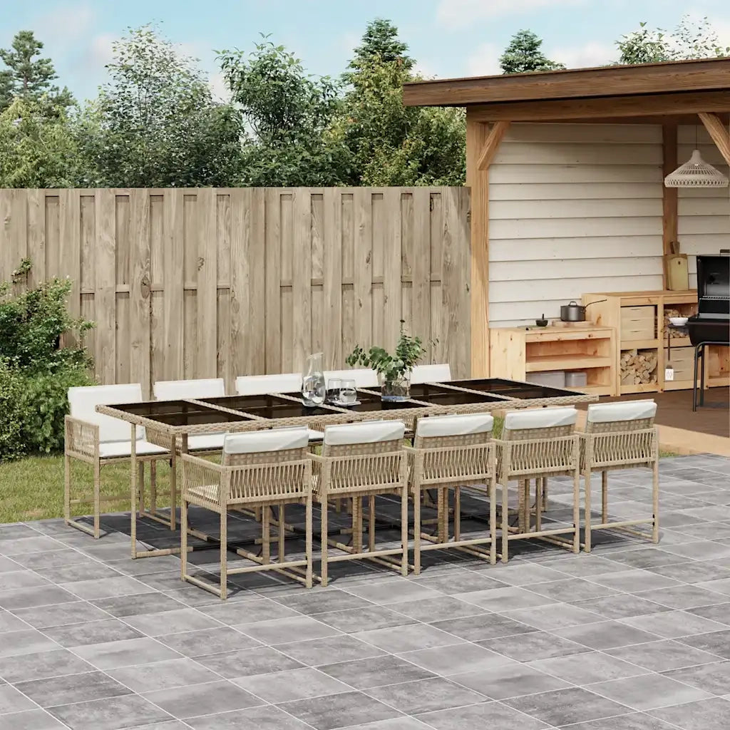 Set da Pranzo da Giardino 11 pz con Cuscini Beige in Polyrattan