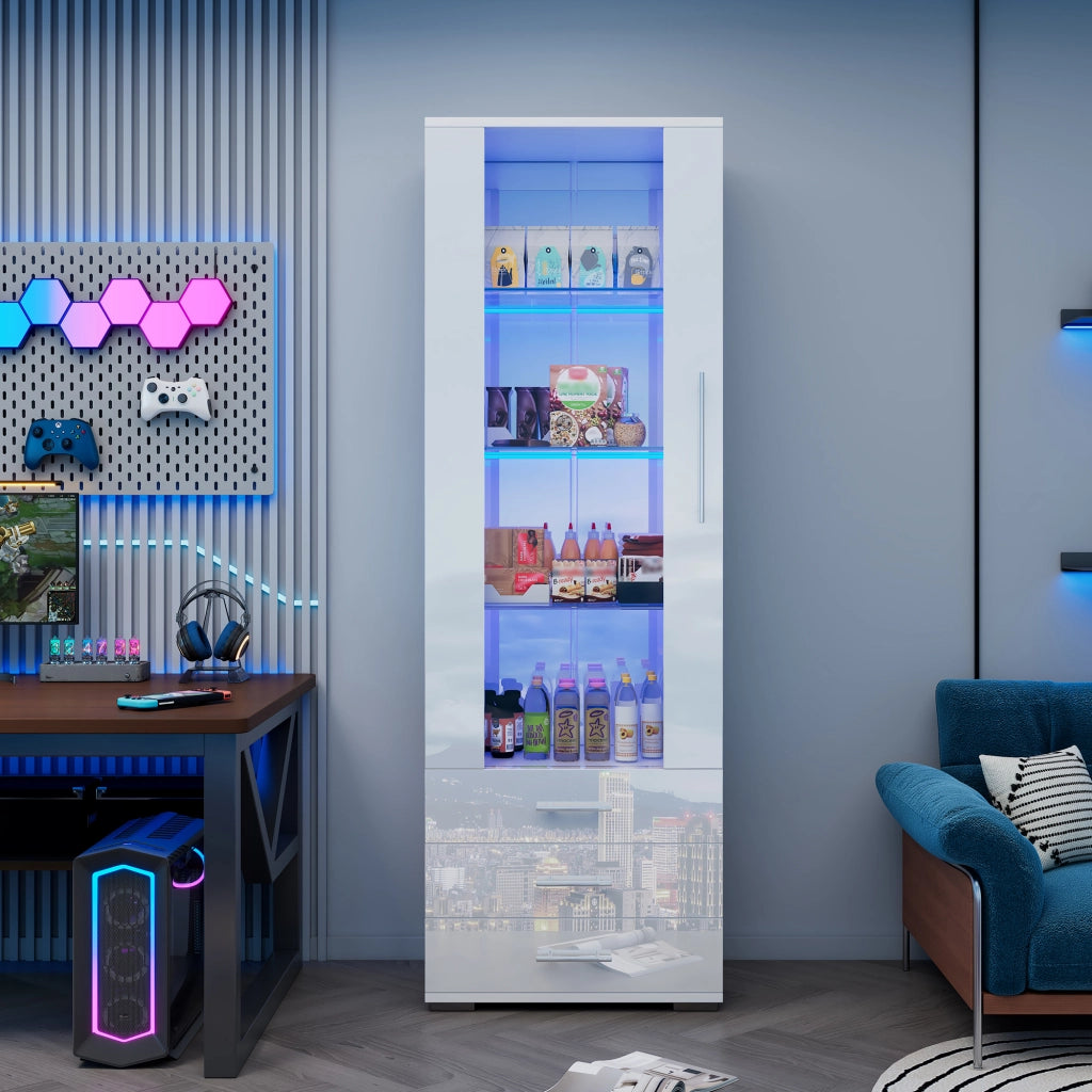 VETRINA Verticale 60x35x180 cm Bianca in MDF con LED