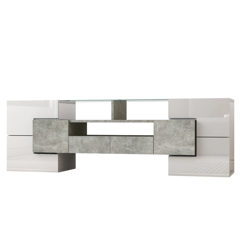 Mobile TV elegante - Zephmum- 145 cm bianco lucido LED illuminazione