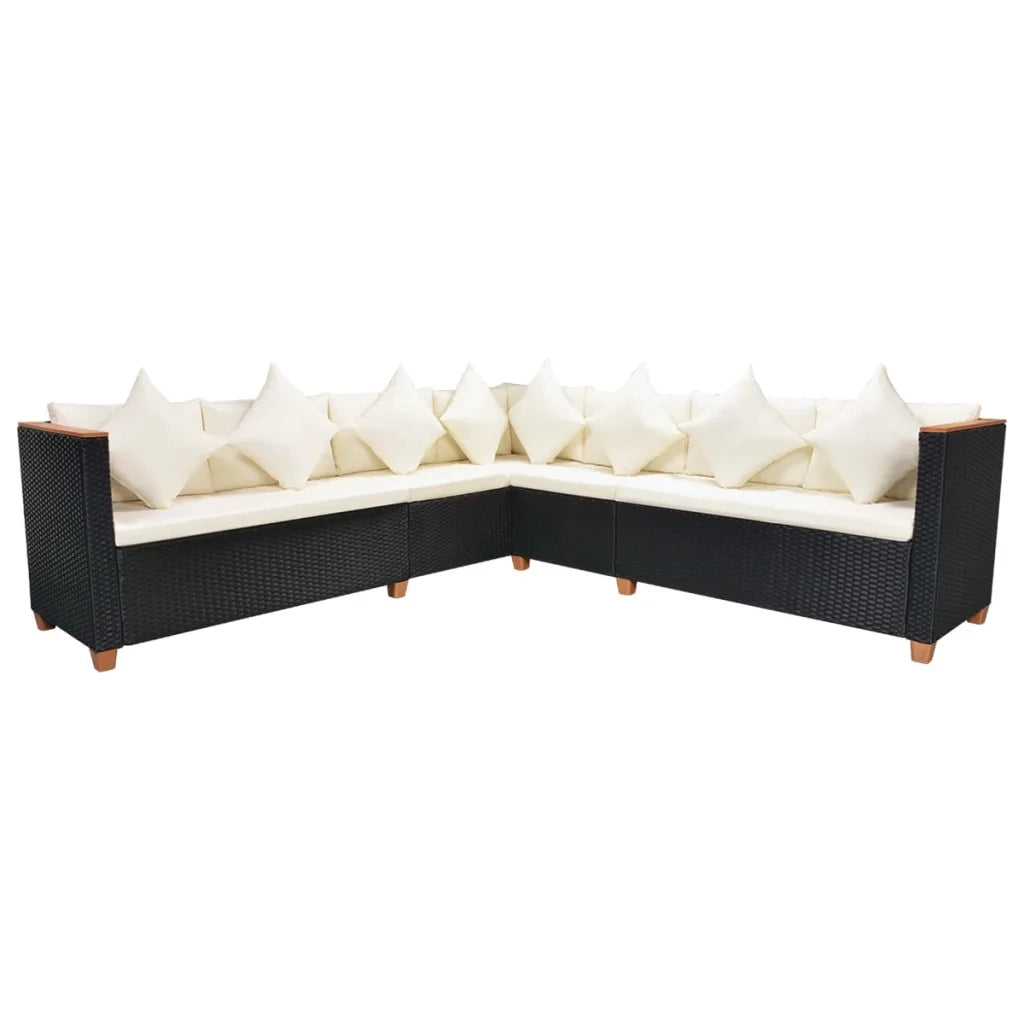 Set Divani da Giardino 7 pz con Cuscini in Polyrattan Nero 43001