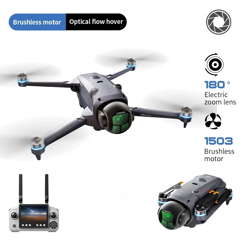 Drone pieghevole con telecamera A26PRO 1080P GPS 2 batterie 3.7V 2650mAh 40-44 min obiettivo 180 gradi evitatore ostacoli 248g 1000 m schermo 4.5 5V2A