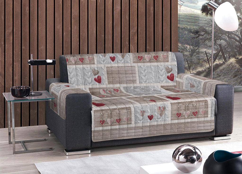 Copridivano Trapuntato Disegno Shabby Love - 4 Posti - Rosso