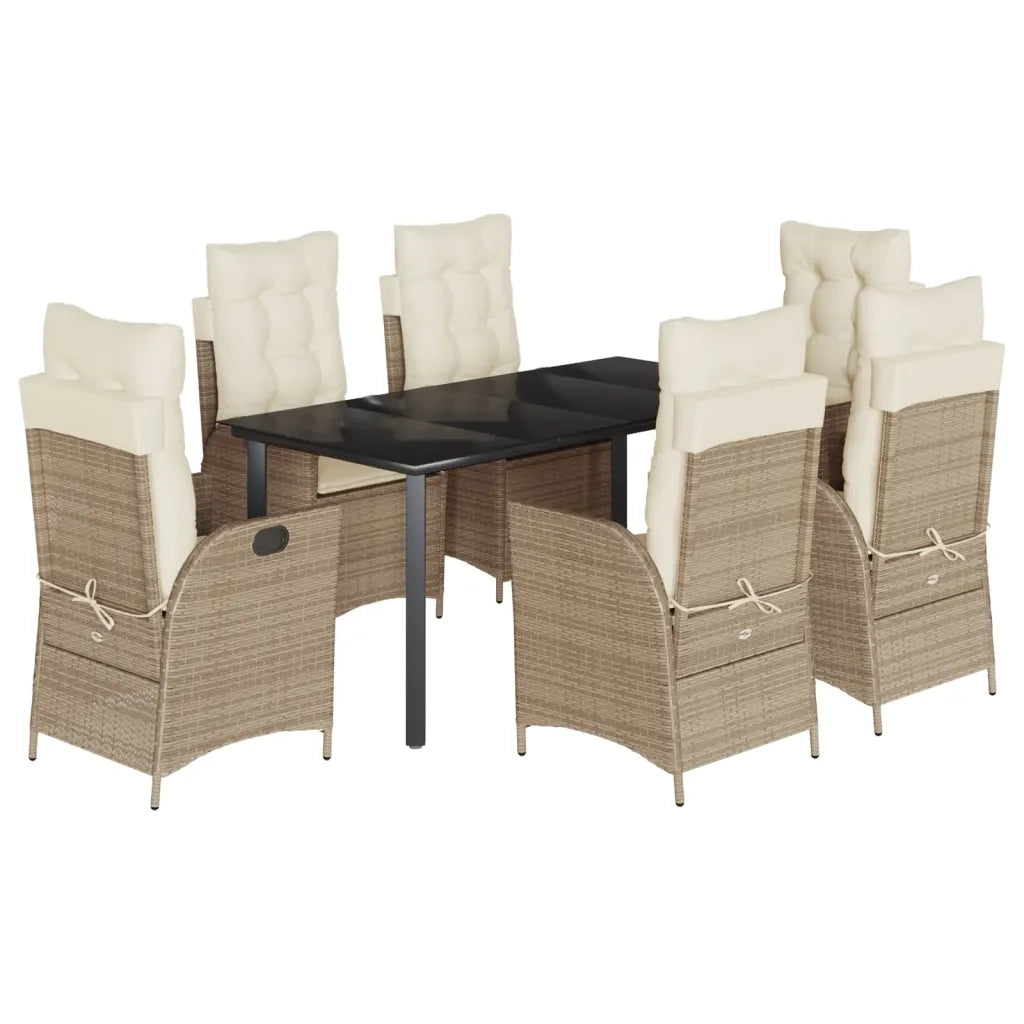 Set da Pranzo da Giardino 7 pz con Cuscini Beige in Polyrattan