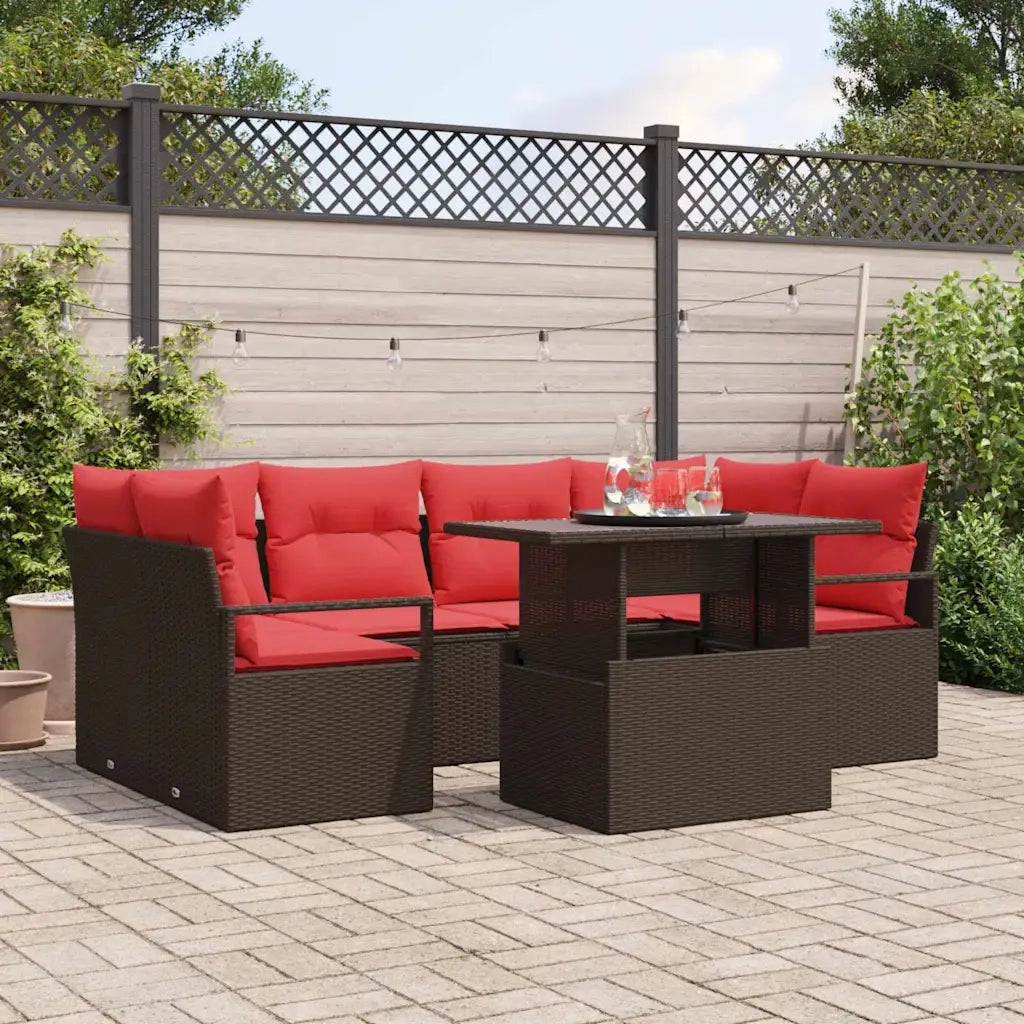 Set Divano da Giardino 7 pcs Marrone e rosso polyrattan 3348760