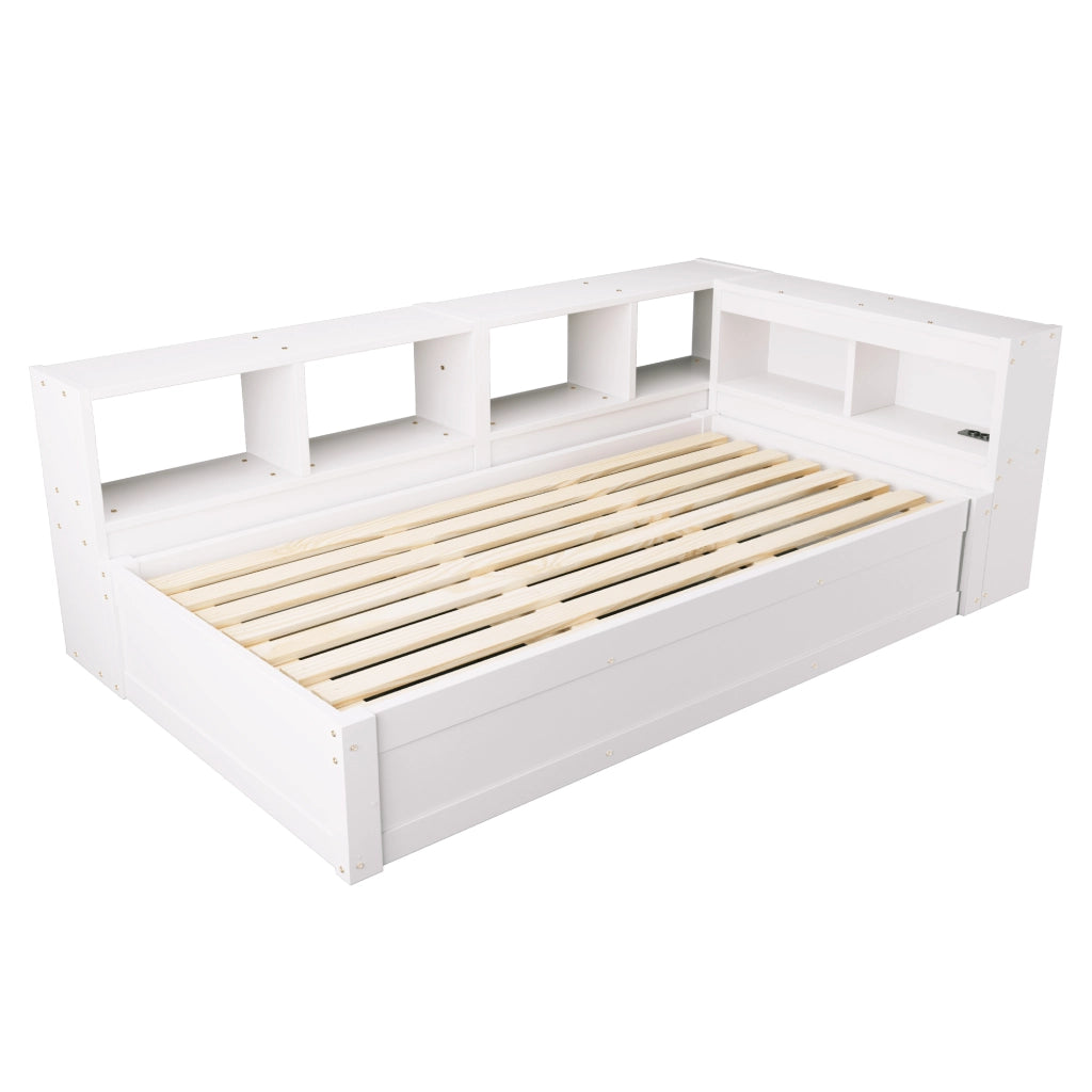 LETTO Multifunzione 90x200 cm Bianco con LED e prese integrate