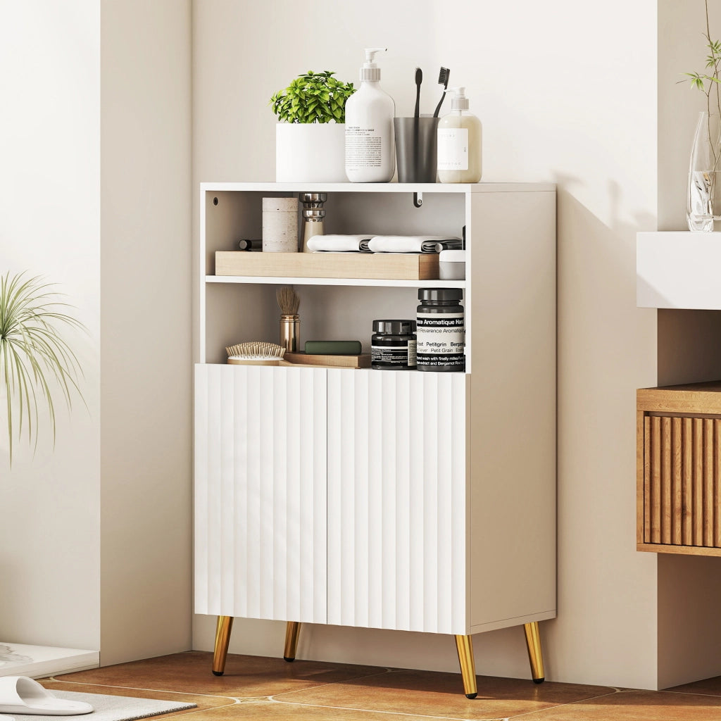 Mobile bagno con ante soft-close e ripiani aperti ¨C Xylo ¨C MDF bianco